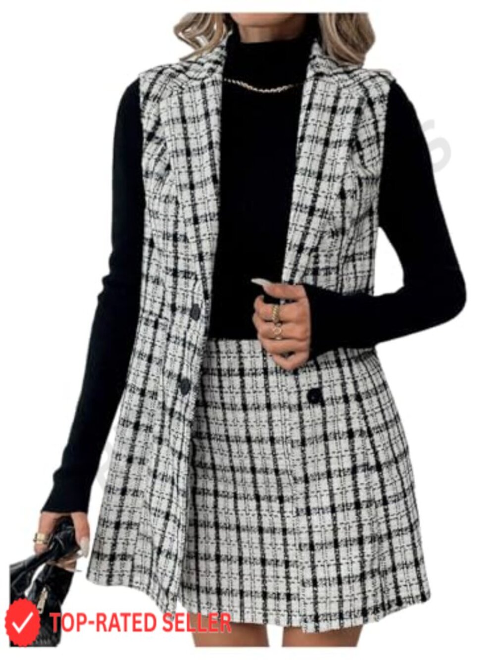 Women's 2 Piece Plaid Vest and Skirt Set Office Workwear Sleeveless